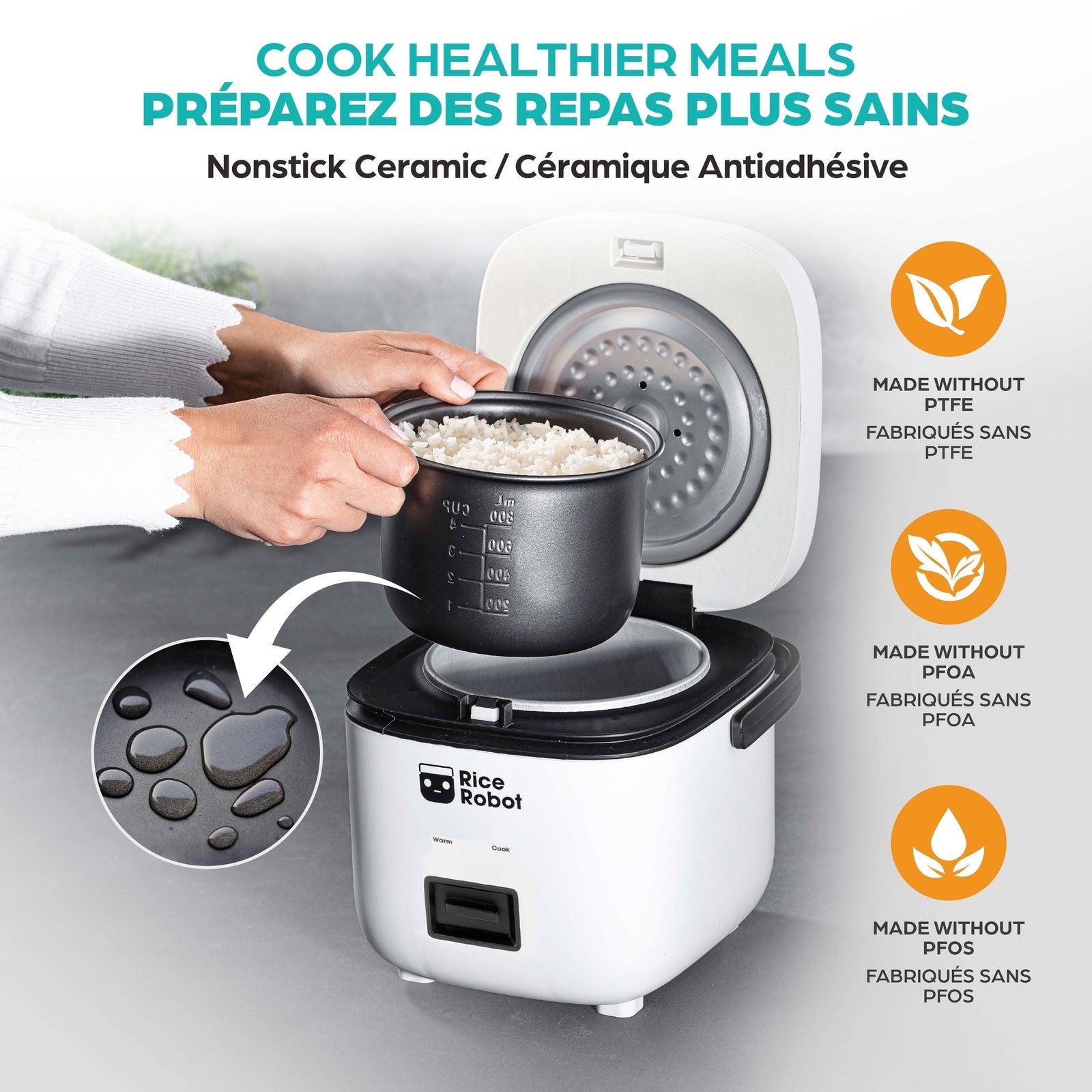 Ceramic Nonstick Rice Cooker, White, 1-qt L6U6 - product image 6