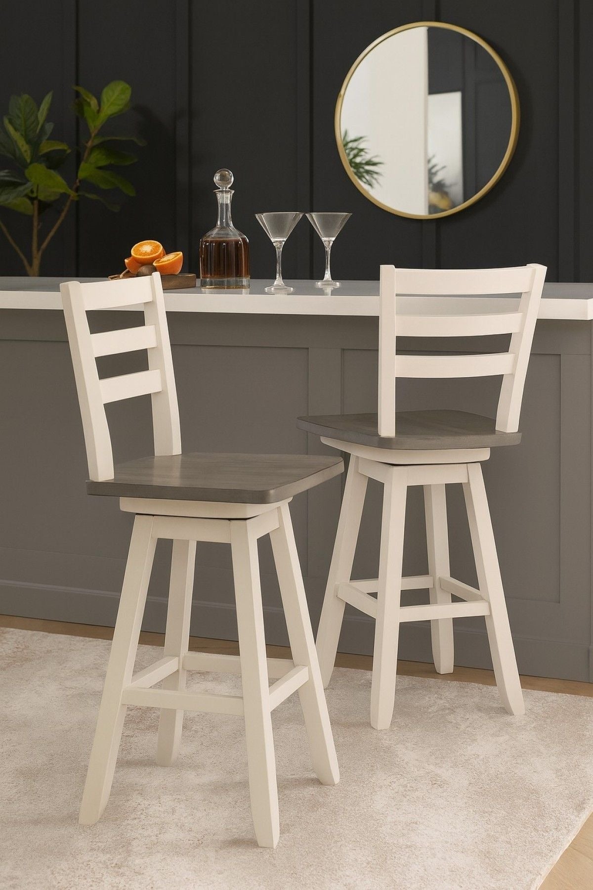 Alice Grey/White Swivel Counter/Bar Stool with Back Rest, 2-pc E9Y3 - product image 6