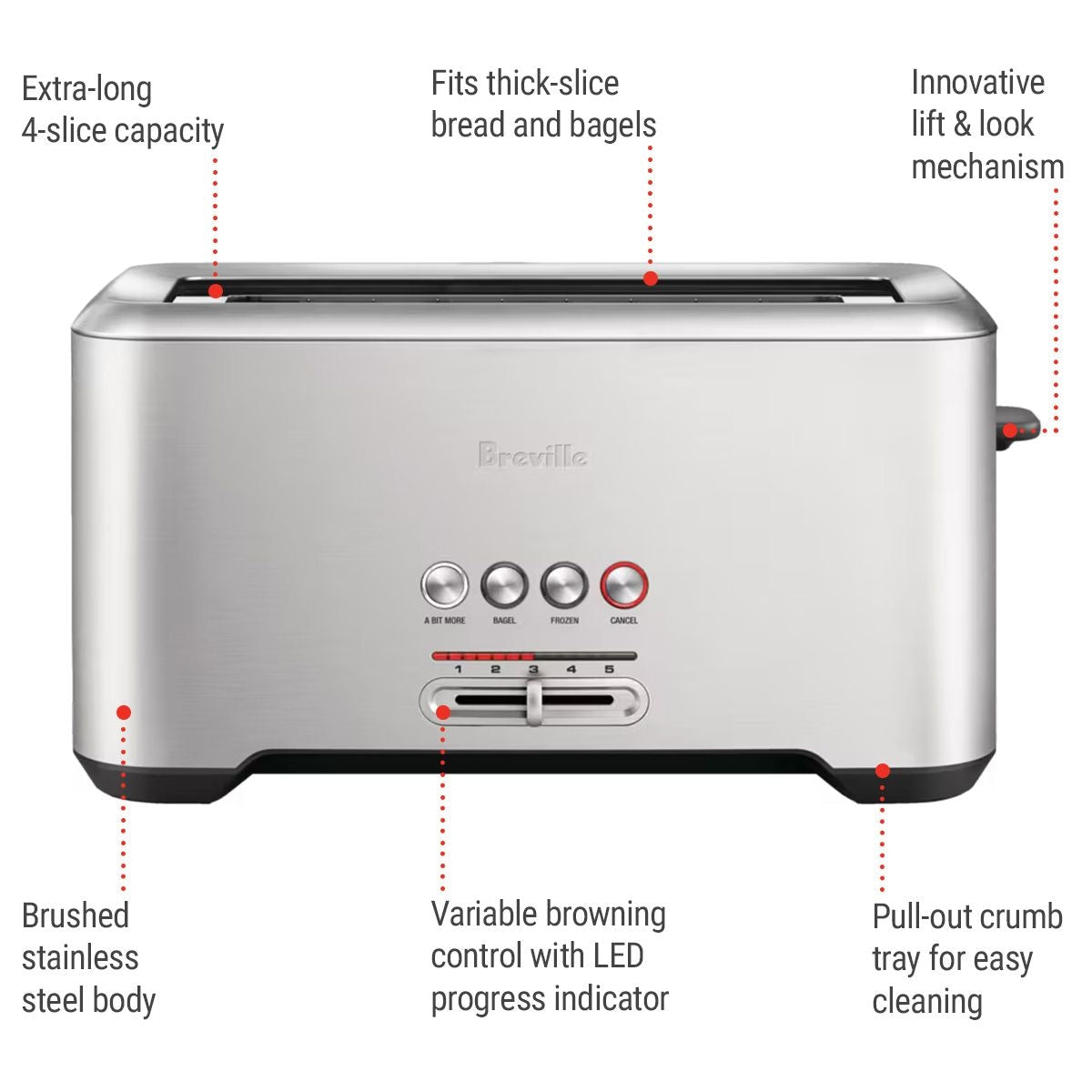 ‘A Bit More’ 4-Slice Toaster, Brushed Stainless Steel F8X6 - product image 4