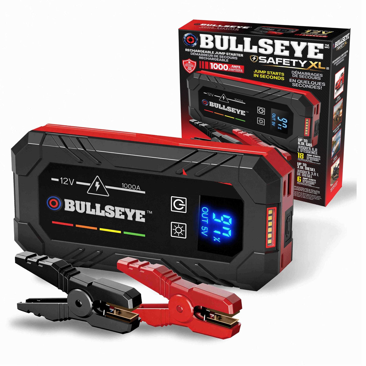 Safety XL 1000A 12V Car Jump Starter, Portable Booster with Jumper Cables, 6.0-L Gas & 3.0-L Diesel, 1800mAh Rechargeable Q7C4 - product image 1