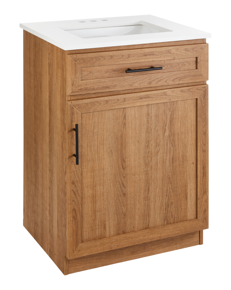 Danville Single Door Single Sink Stone Top Bathroom Vanity, Honey Oak, 24-in R1M8 - product image 1
