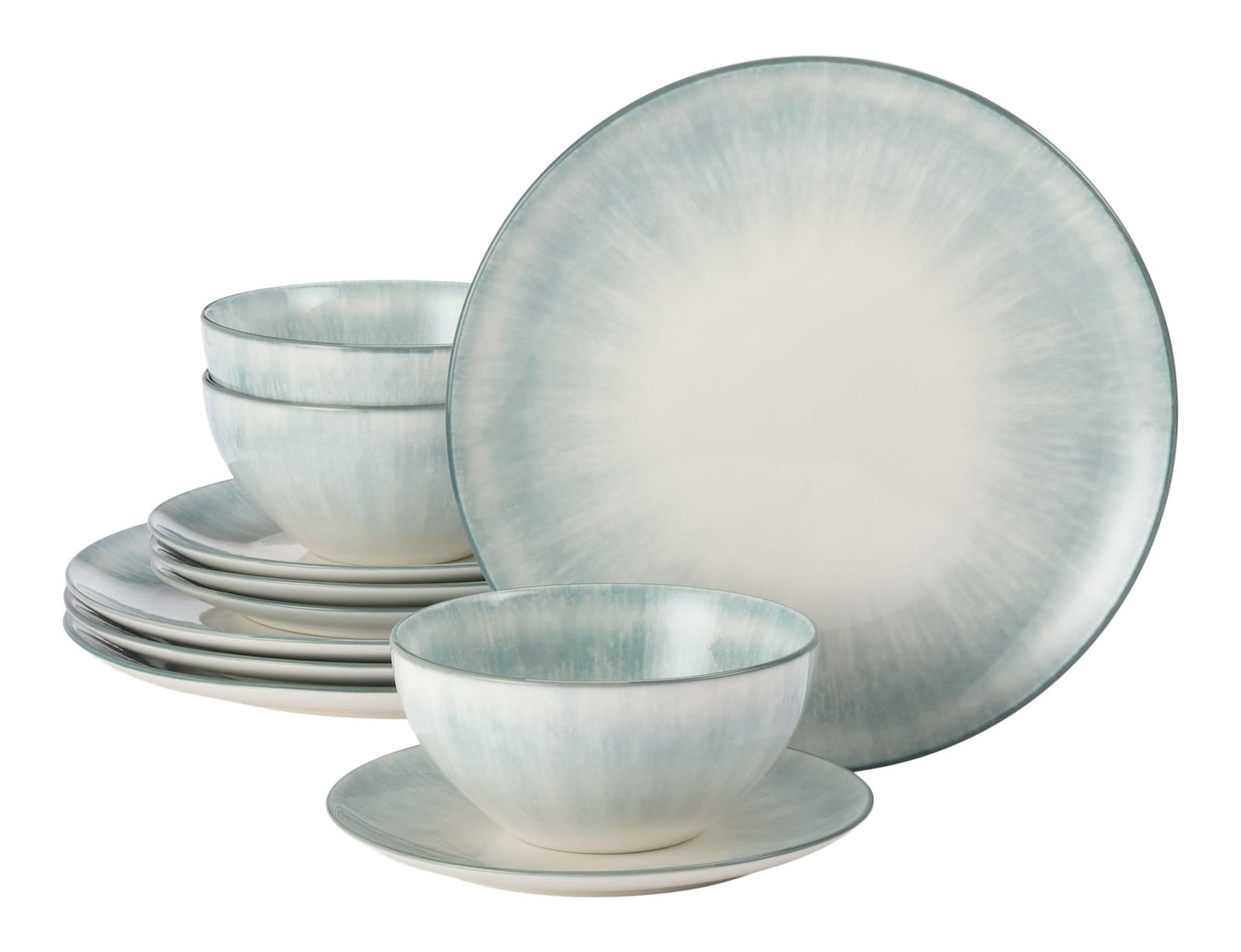 Porcelain Dinnerware Set, Serves 4, 12-pc, Sage Green Pad Print L7Q1 - product image 1
