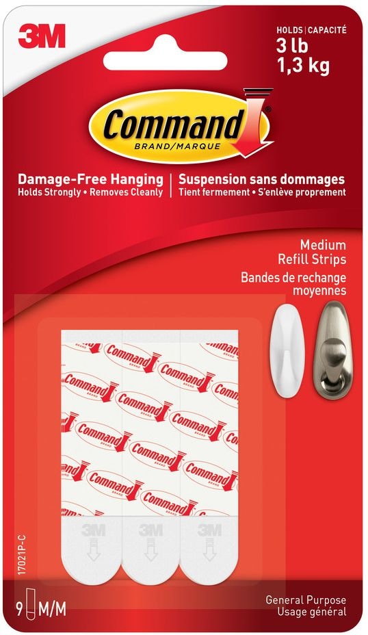 Medium General Purpose Refill Strips for Adhesive Hooks, White, 3-lbs, 9 Strips per Pack L2K0 - product image 1