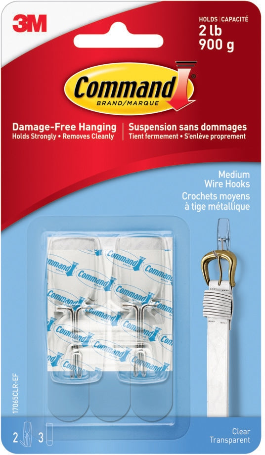 Medium Wire Toggle Hooks with Adhesive Strips, Clear, 2-lbs, 2 Strips per Pack O0N0 - product image 1
