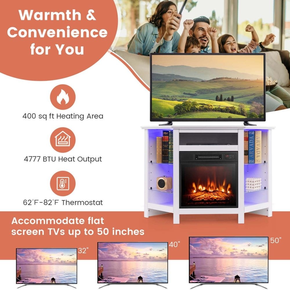 Fireplace TV Stand with LED Lights, White J3W3 - product image 7