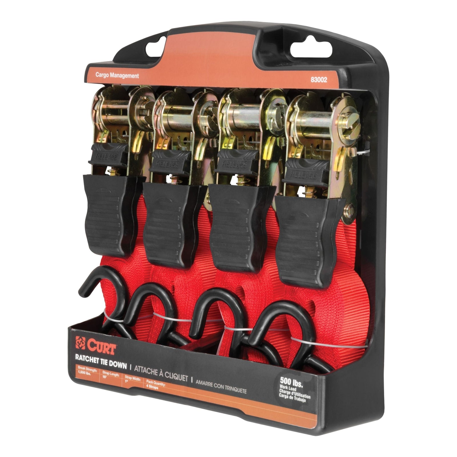 83002 16-ft Red Cargo Straps with S-Hooks (500-lb, 4-pk) Z2R8 - product image 3