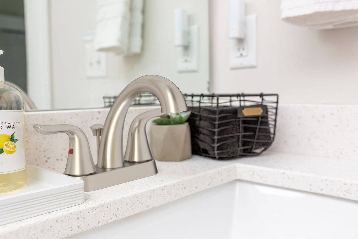 Plymouth Double Handle 4-in Centreset Bathroom Sink Faucet with Pop-Up Drain, Brushed Nickel D4I5 - product image 3