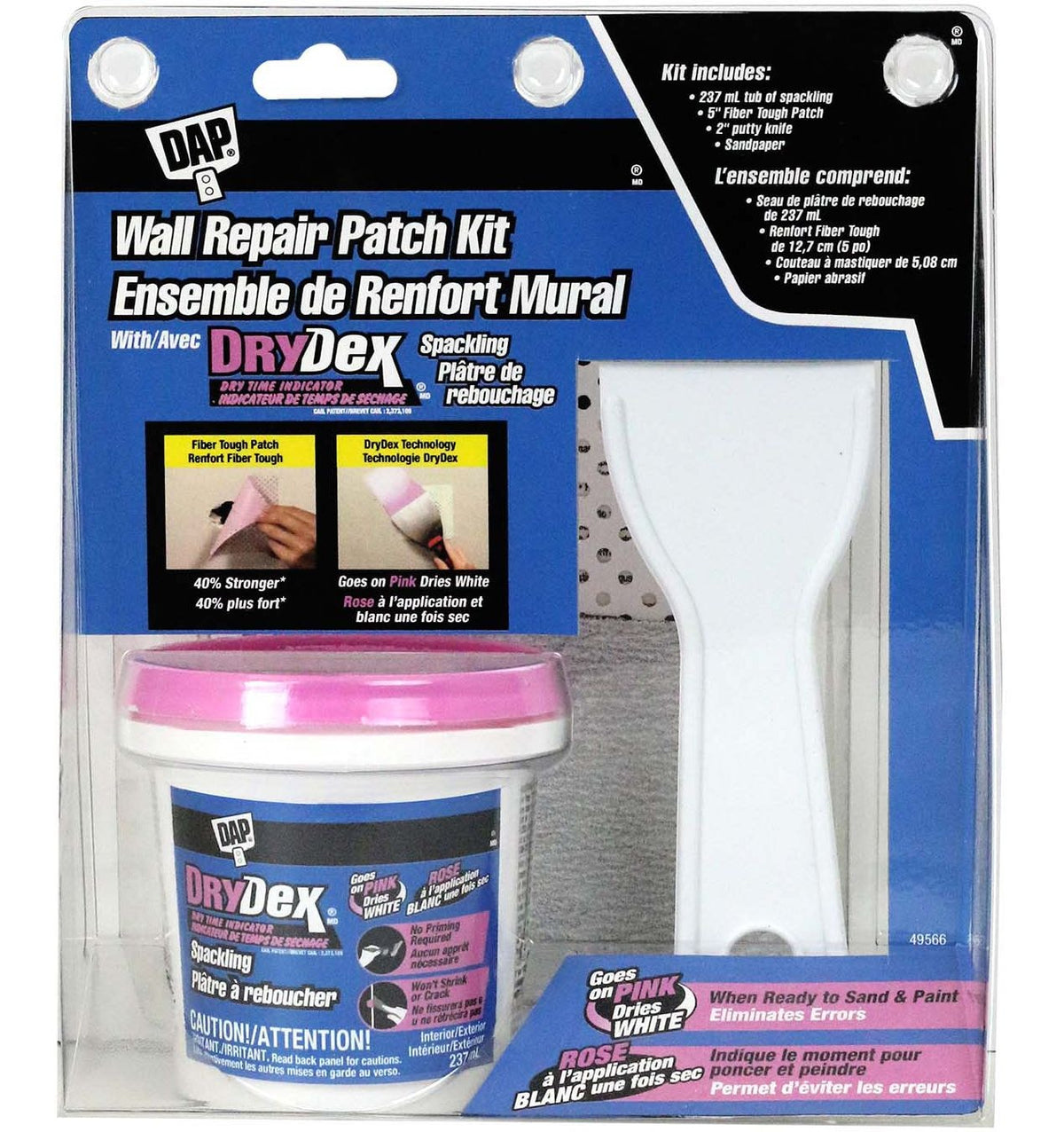 Wall Repair Patch Kit with DryDex Spackling, Putty Knife, Patches & Sandpaper, 4-pc B8N2 - product image 1