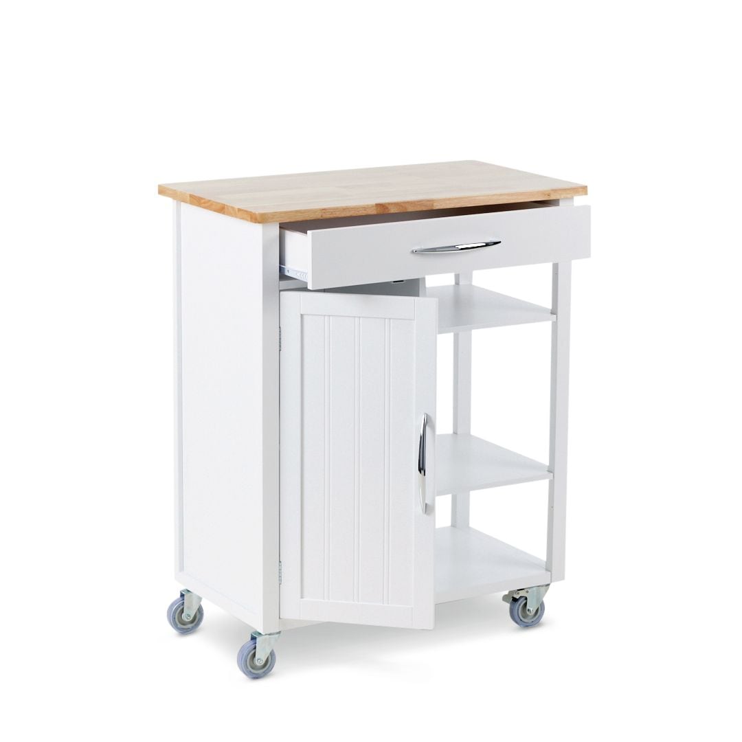 Wood Top Kitchen Utility Storage Cart/Island With Locking Wheels, White U6P3 - product image 1