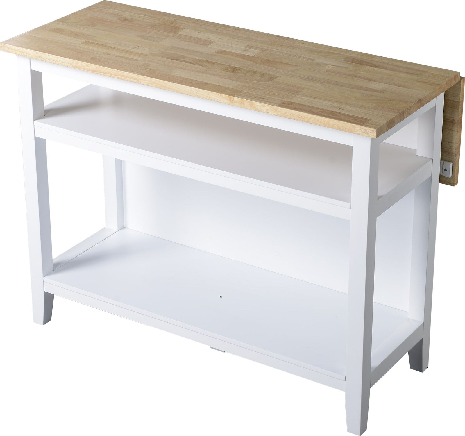 Wood Top Open Shelf Kitchen Storage Island With Folding Leaf, White H2R6 - product image 1