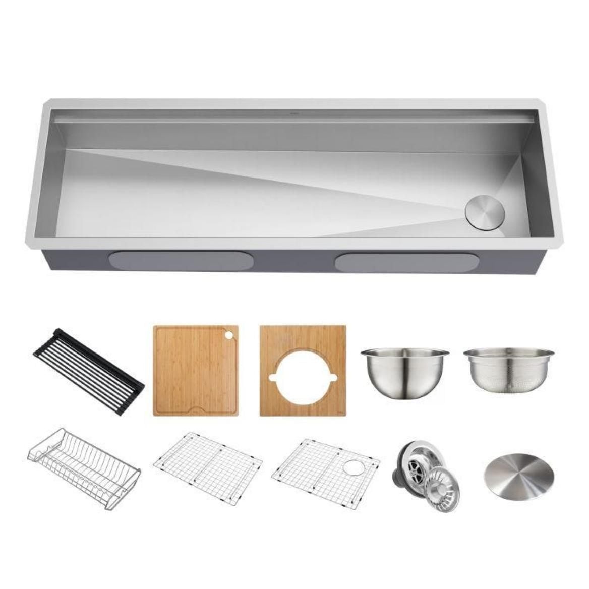 Kore 2-Tier Workstation Undermount 16-Gauge Single Bowl Kitchen Sink with 11-Piece Chef’s Kit, 57-in V0S9 - product image 1