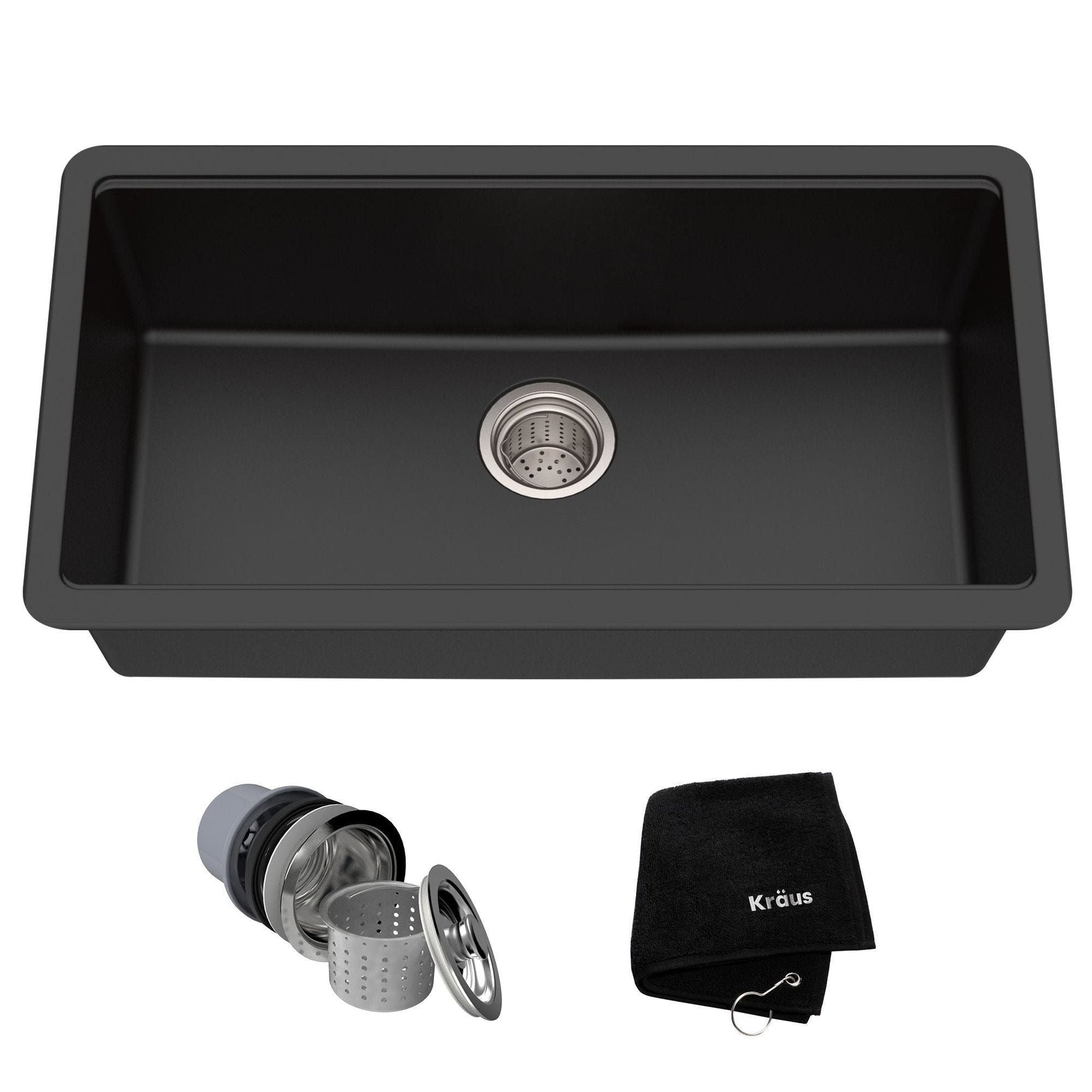 Quarza Undermount Granite Single Bowl Kitchen Sink, Black Onyx, 31x17x9-in V8O8 - product image 1