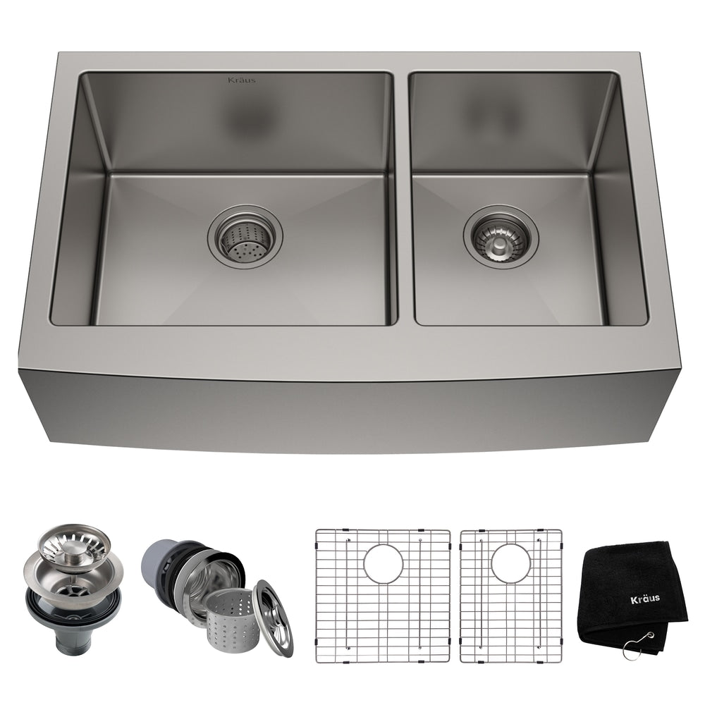 Standard PRO Apron Front Farmhouse Stainless Steel Double Bowl Kitchen Sink, 33x21x10-in U4K1 - product image 1