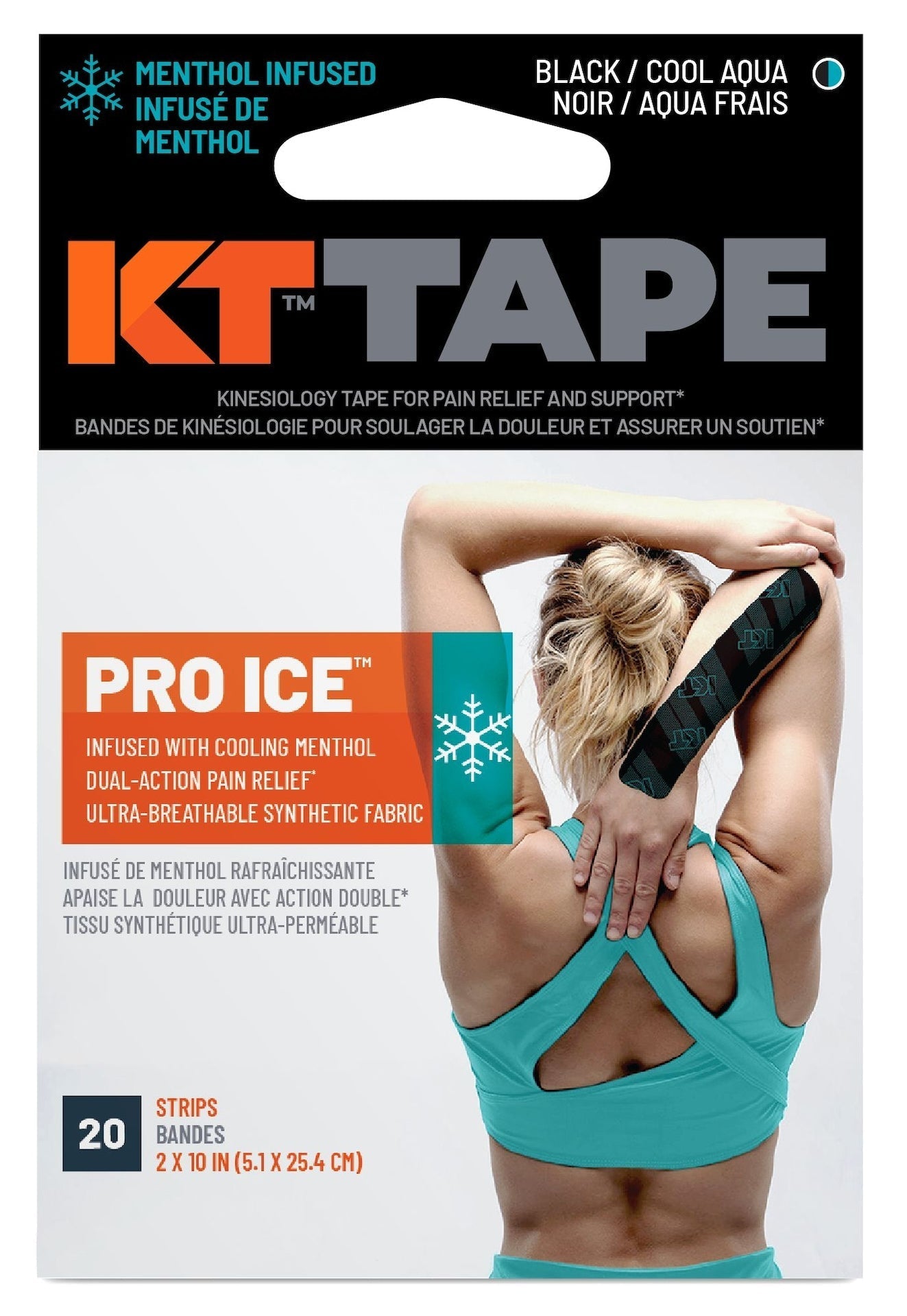 Tape Pro Ice Pre-Cut Elastic Kinesiology Sports Tape with Menthol, Black, 10 x 2-in Strips, 20-pk R8P7 - product image 1
