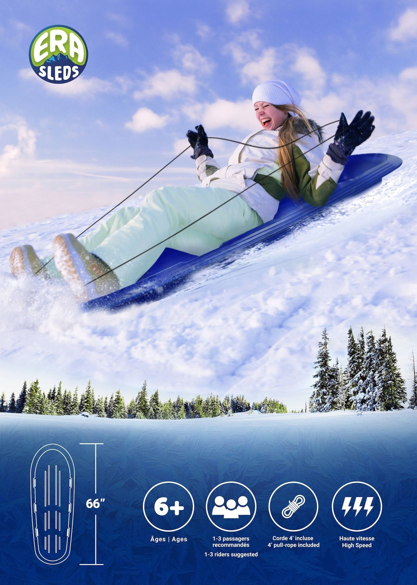 Kids' Large 3-Person Lightweight Plastic Winter Snow Sled/Toboggan L7X4 - product image 4