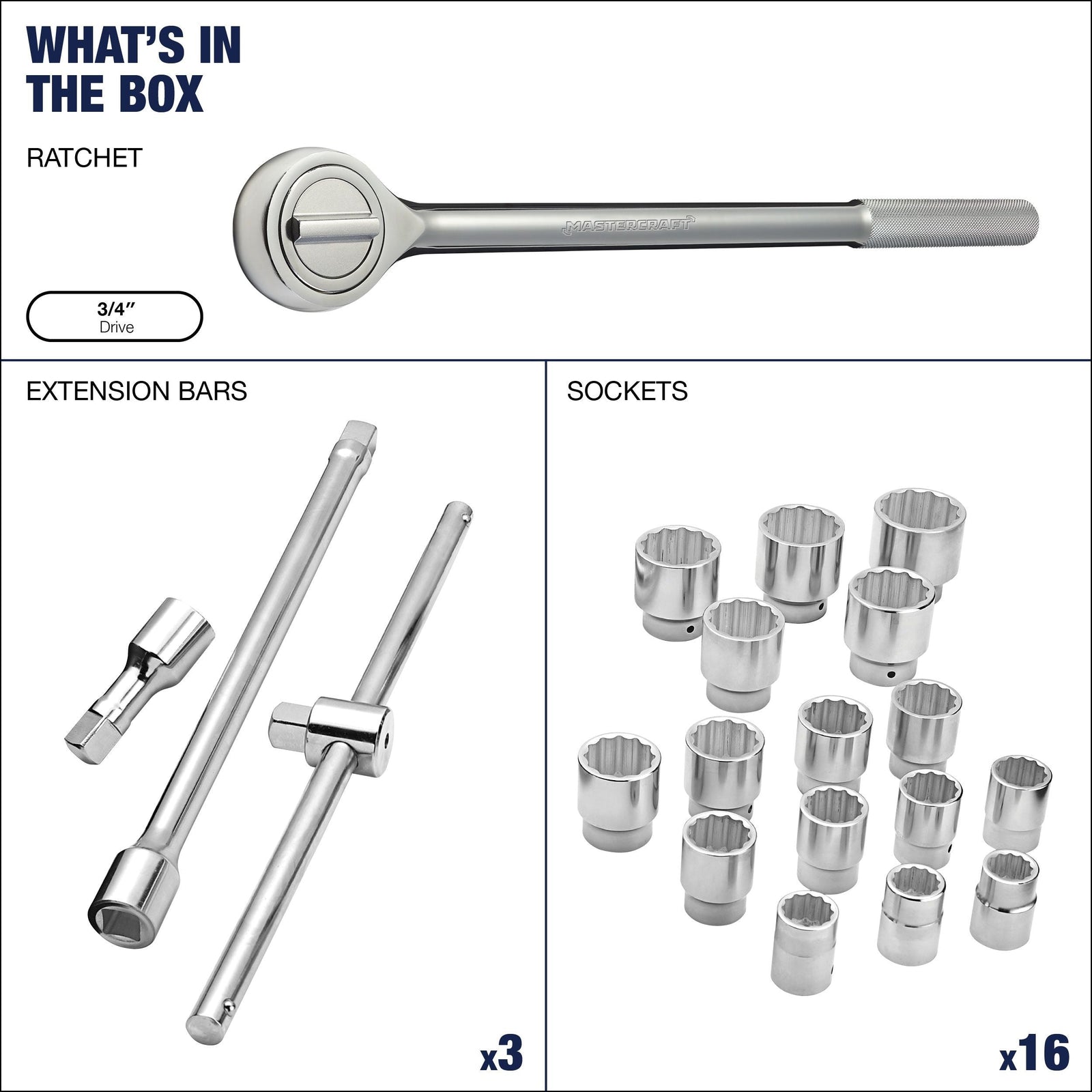 Socket Set 20-pc, 3/4-in Drive, SAE, Steel, Chrome V1R1 - product image 5