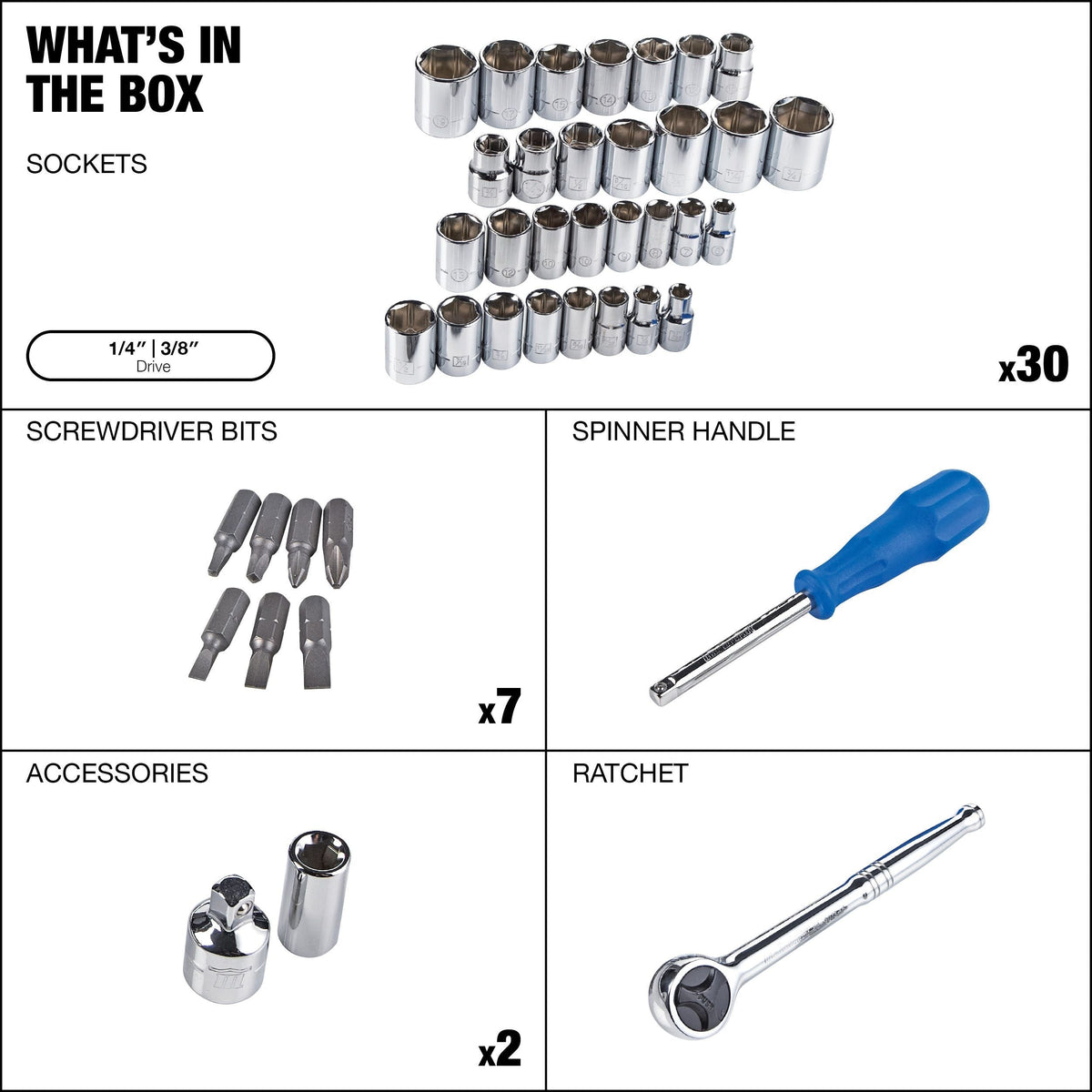 Socket Set, SAE / Metric, CRV, Nickel-Chrome Plating, 41-pc W8Z1 - product image 8