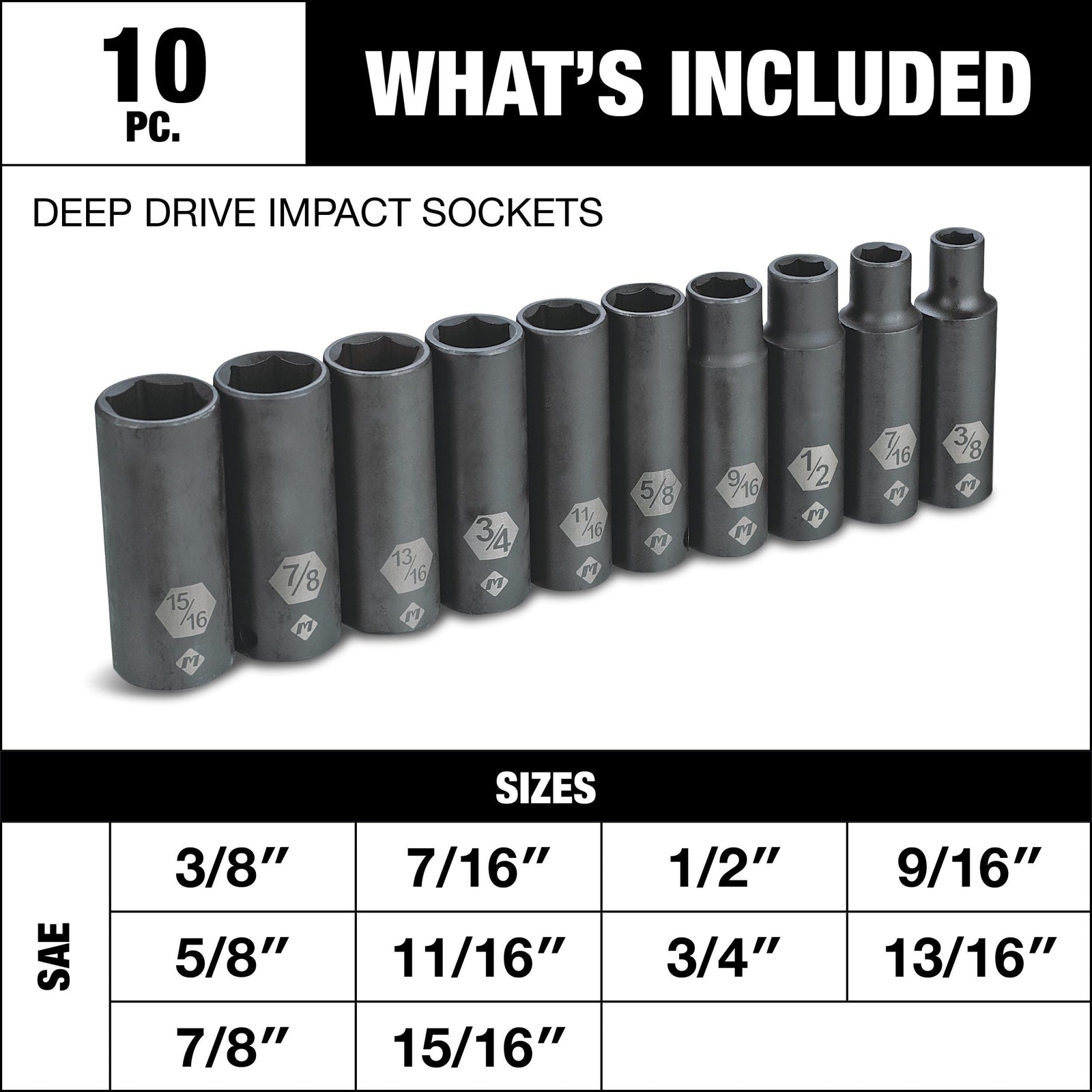 1/2-in Drive Deep Impact Socket Set, SAE, 10-pc Q5F5 - product image 4