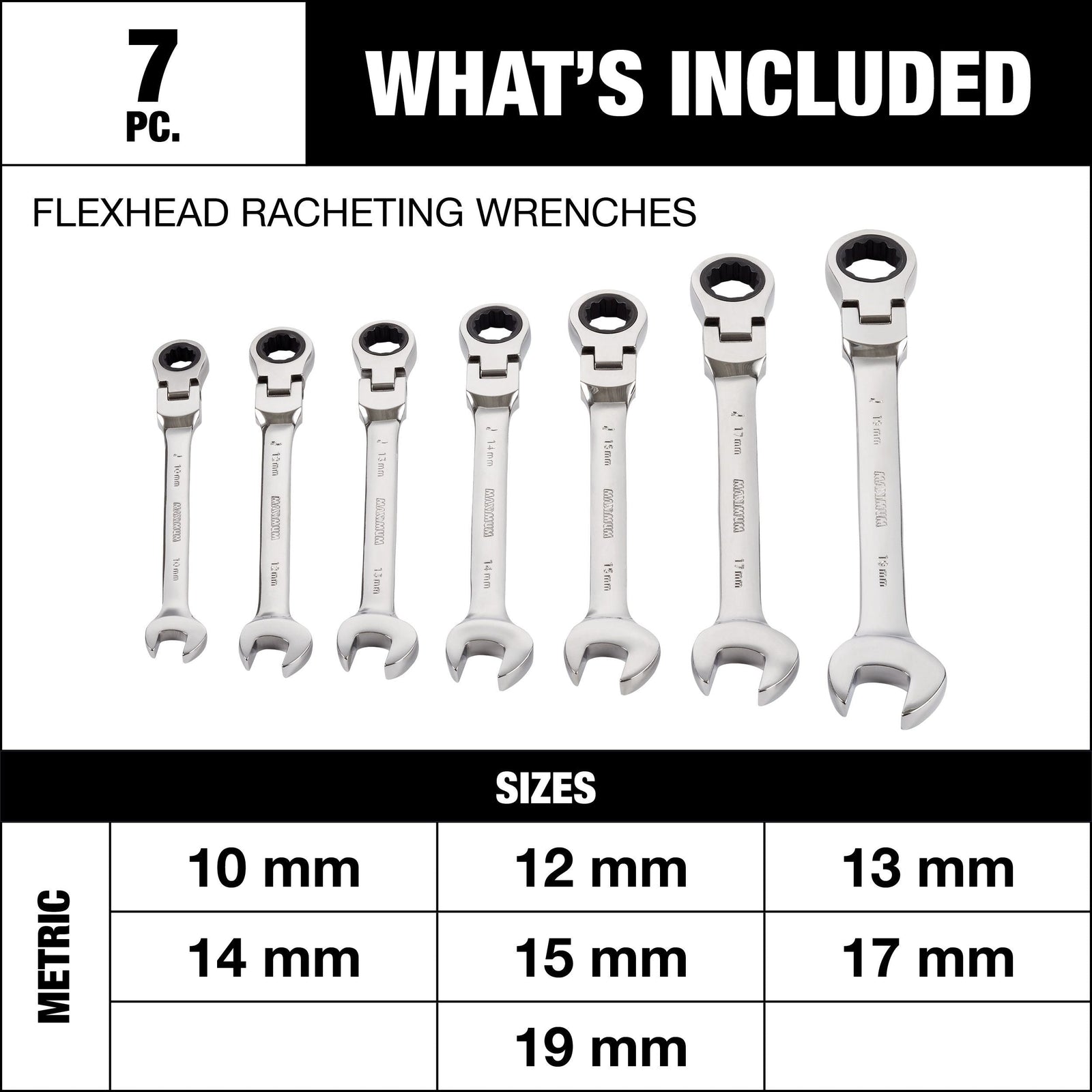 Flexhead Ratcheting Wrench Set, Alloy Steel, Metric, 7-pc N8J0 - product image 5