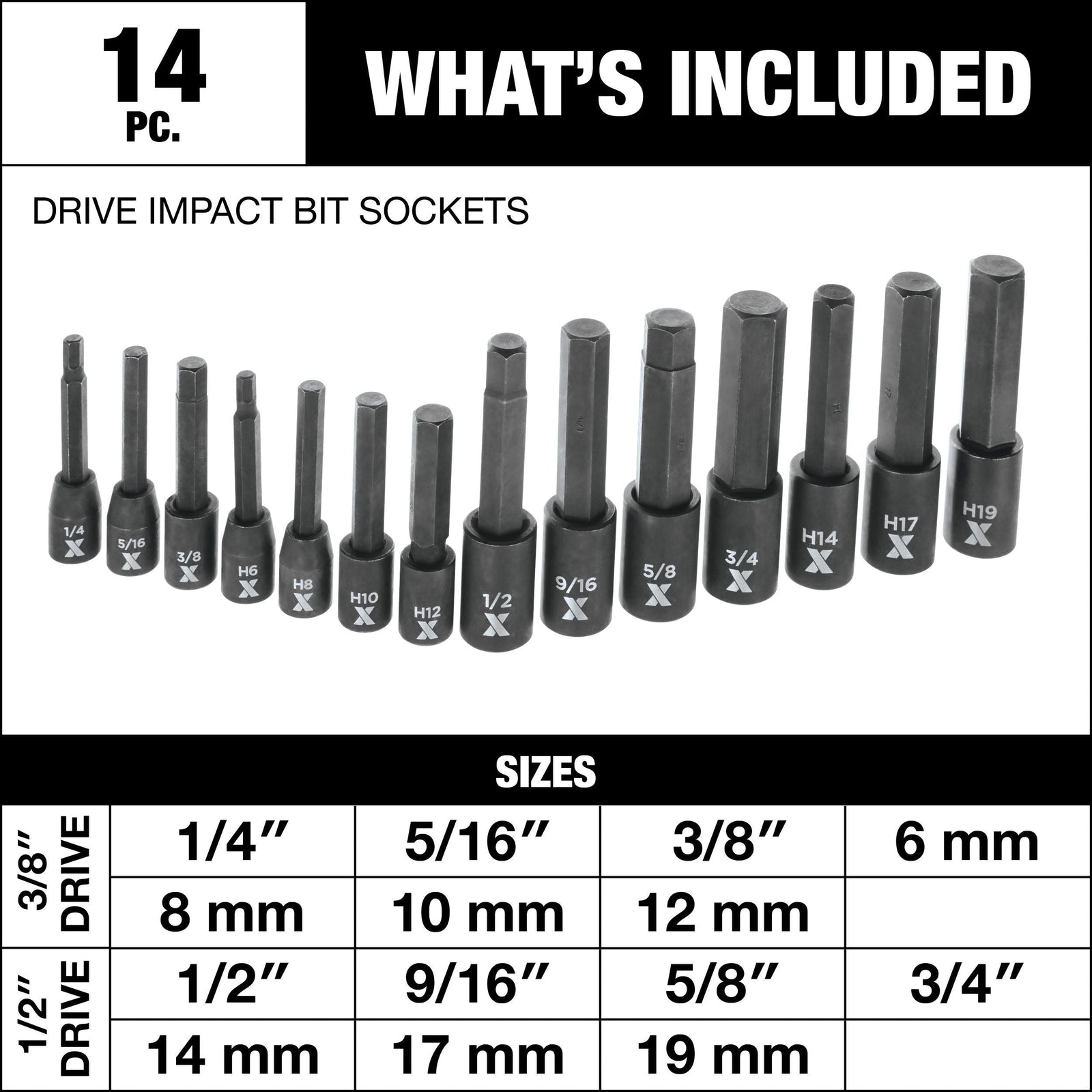 Hex Impact Socket & Bit Socket Set, 14-pc, SAE/Metric N6R8 - product image 5