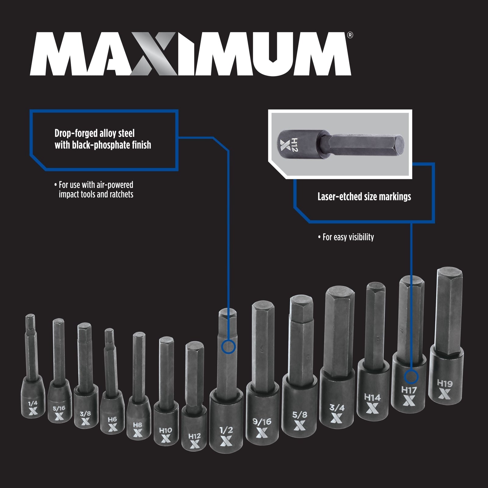 Hex Impact Socket & Bit Socket Set, 14-pc, SAE/Metric N6R8 - product image 6