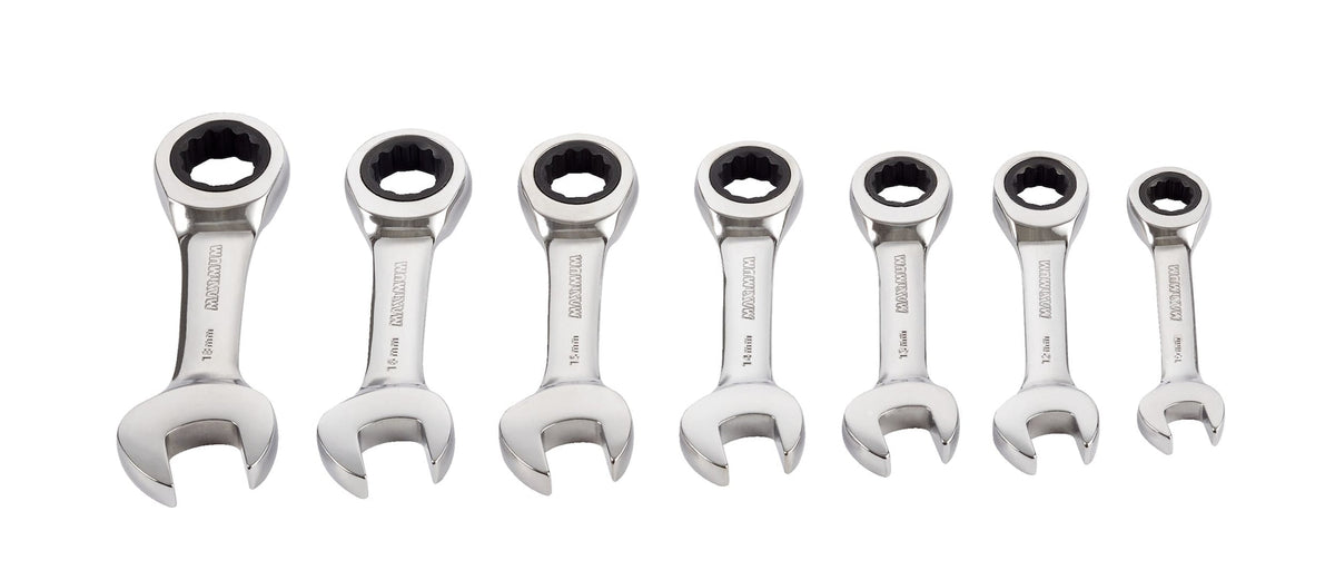 Stubby Ratcheting Wrench Set, Metric, Nickel-Chrome Plating, 7-pc B9X1 - product image 2