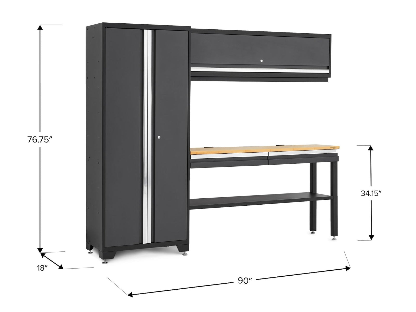 Bold 3.0 Series All-in-One Lockable Steel Garage Cabinetry Set with Bamboo Top, Grey, 90-in x 18-in x 72-in, 4-pc B6L3 - product image 2