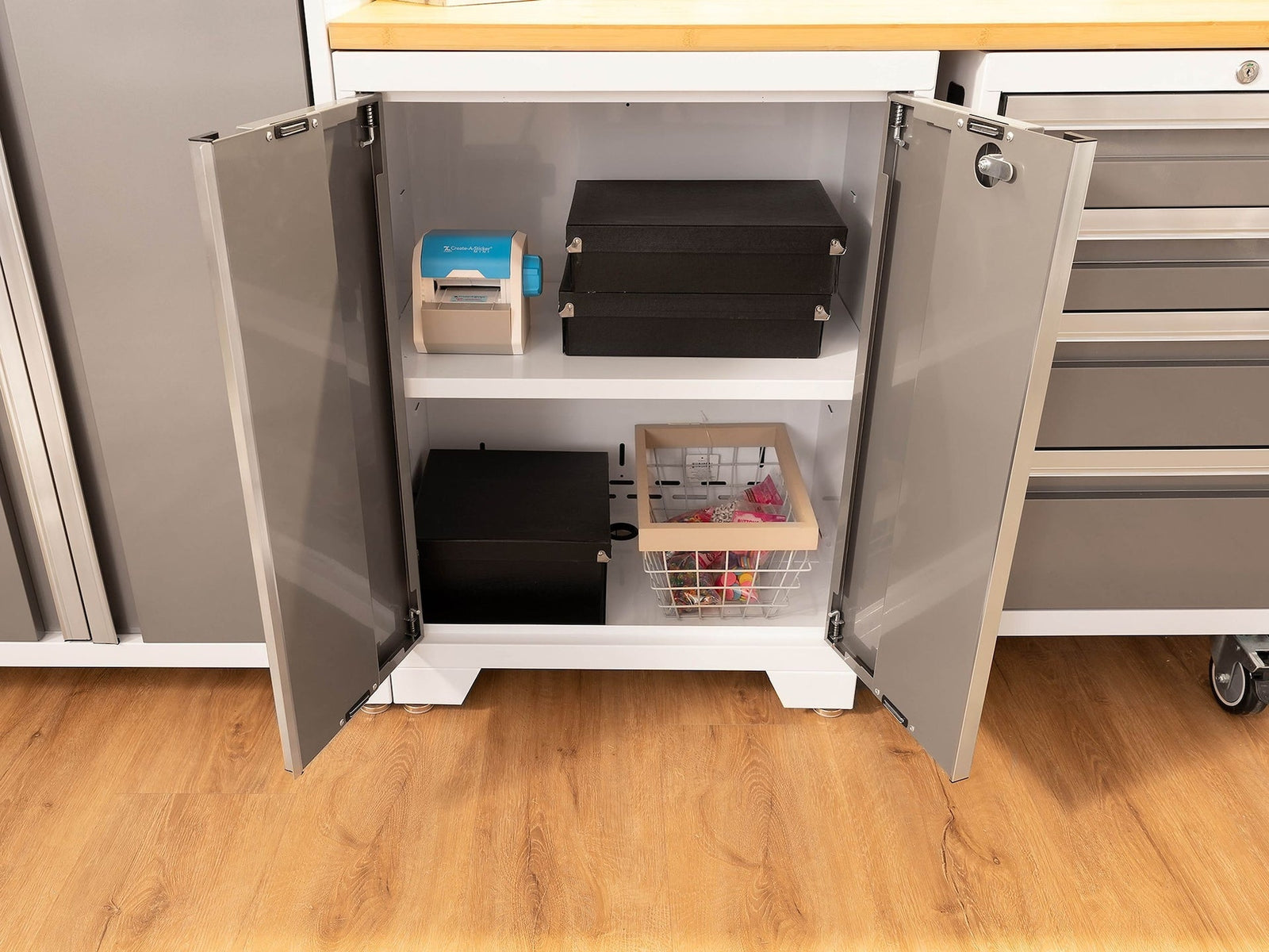 Bold 3.0 Series All-in-One Lockable Steel Garage Cabinetry Set with Stainless Steel Top, White/Platinum, 48-in x 18-in x 76.75-in, 5-pc R2C9 - product image 3