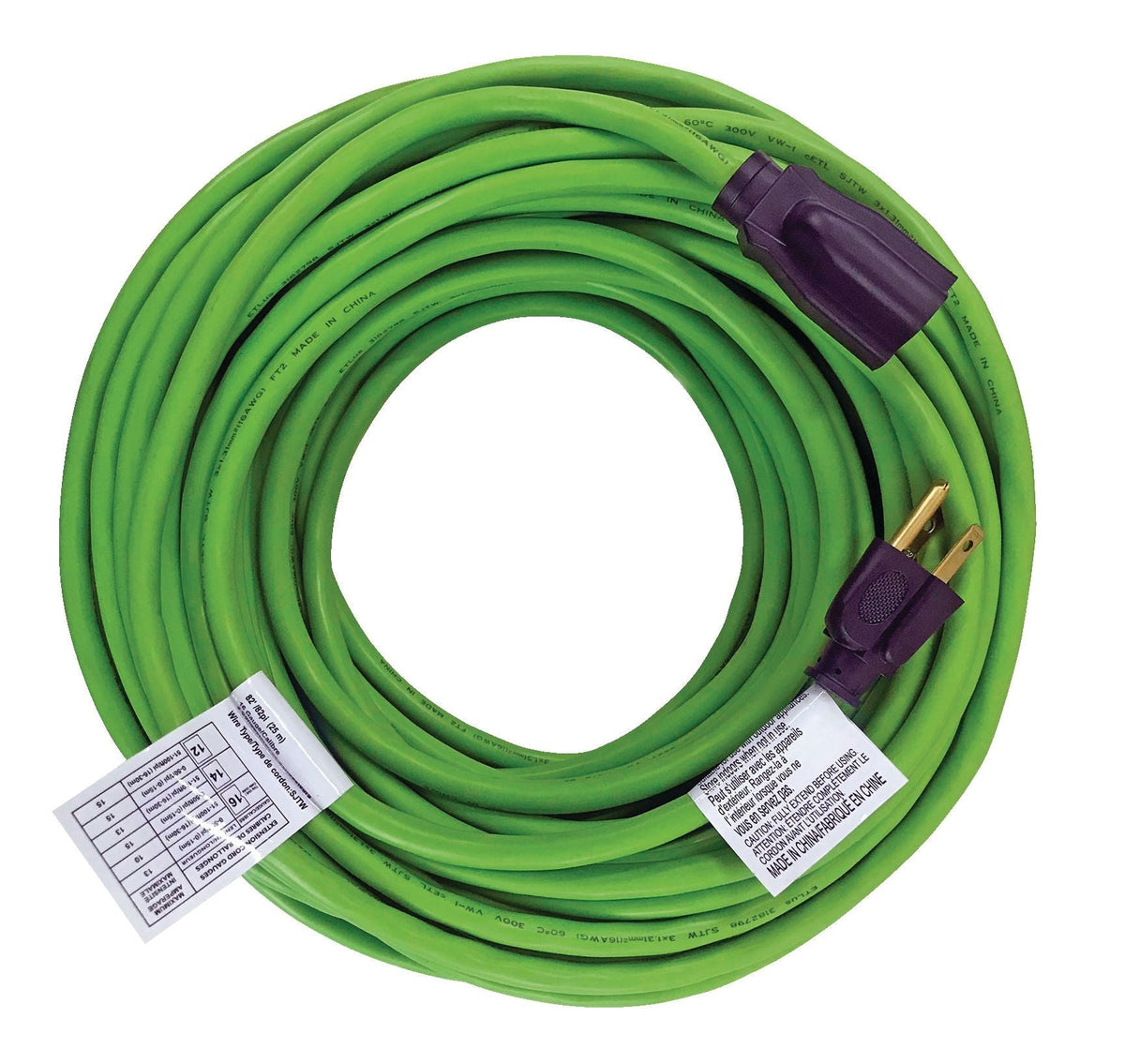 82-ft 16/3 Outdoor Extension Cord with Grounded Outlet, Lime Green V0T0 - product image 2