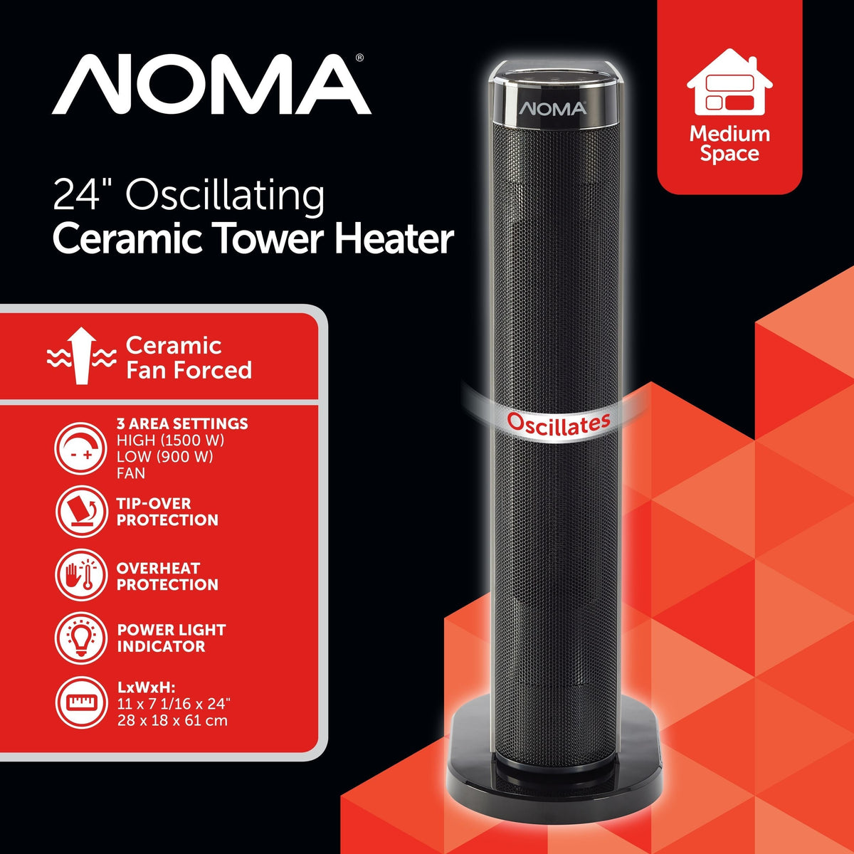 Digital Tower Ceramic Heater withRemote Control & Thermostat, 1500W, White, 24-in V1K1 - product image 4