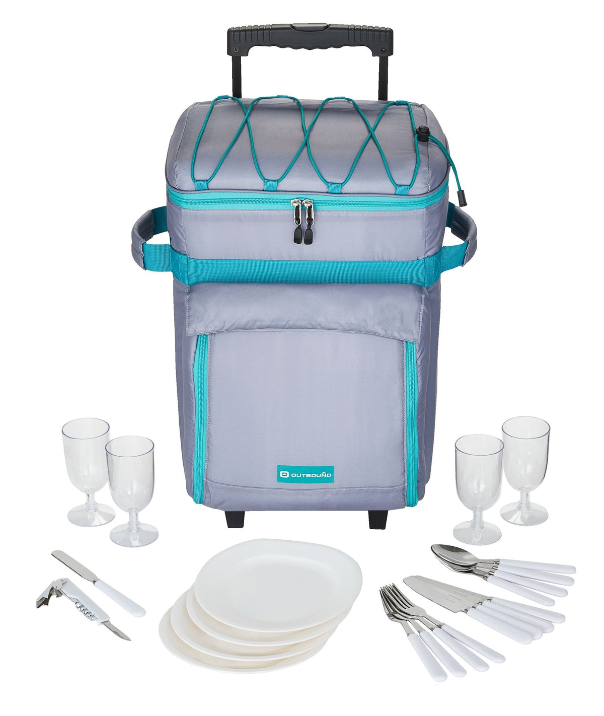 Wheeled Picnic Cooler with 21-Piece Cutlery/Plate Set, 18-Can K1K2 - product image 1