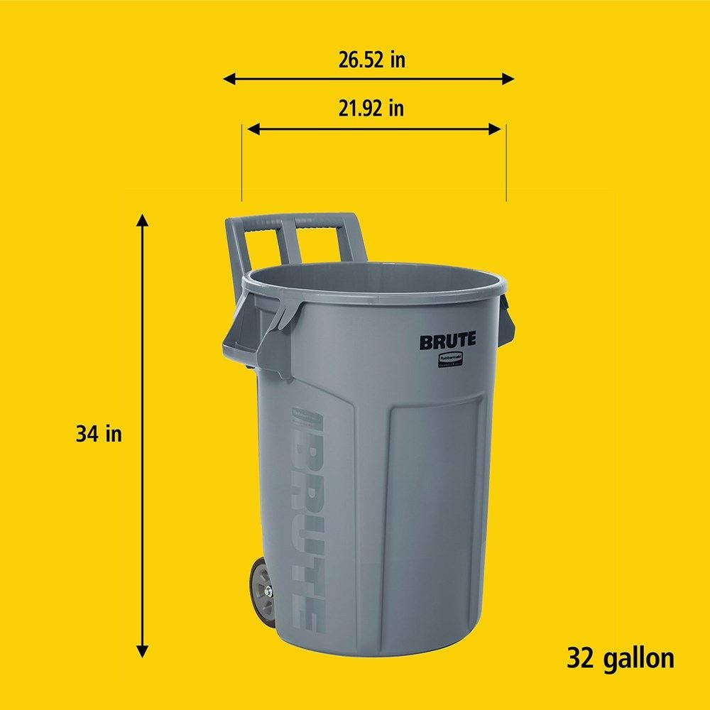 Commercial Wheeled Brute Circular Outdoor Garbage Can, Grey, 121-L J7C0 - product image 7