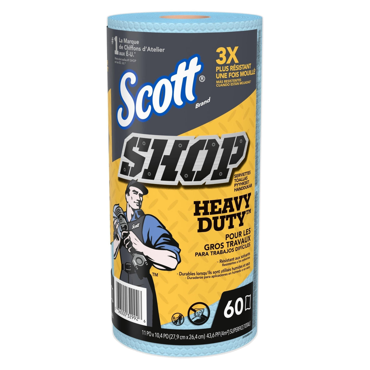 Heavy-Duty Shop Paper Towels, 11 x 10.4-in, Blue, 60-pk W4E1 - product image 1