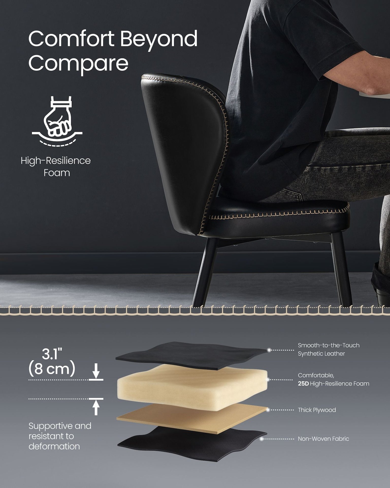 Home Mid-Century Modern Black Dining Chairs Set, 2-pk O6C7 - product image 6