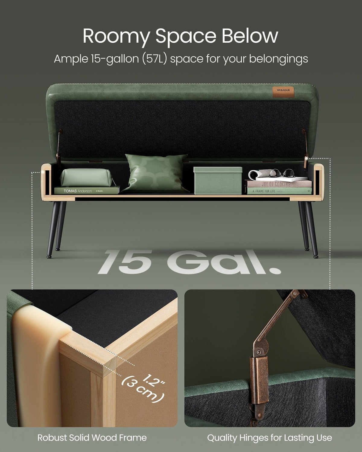 Home Modern Forest Green Ottoman Storage Bench T8Q9 - product image 6