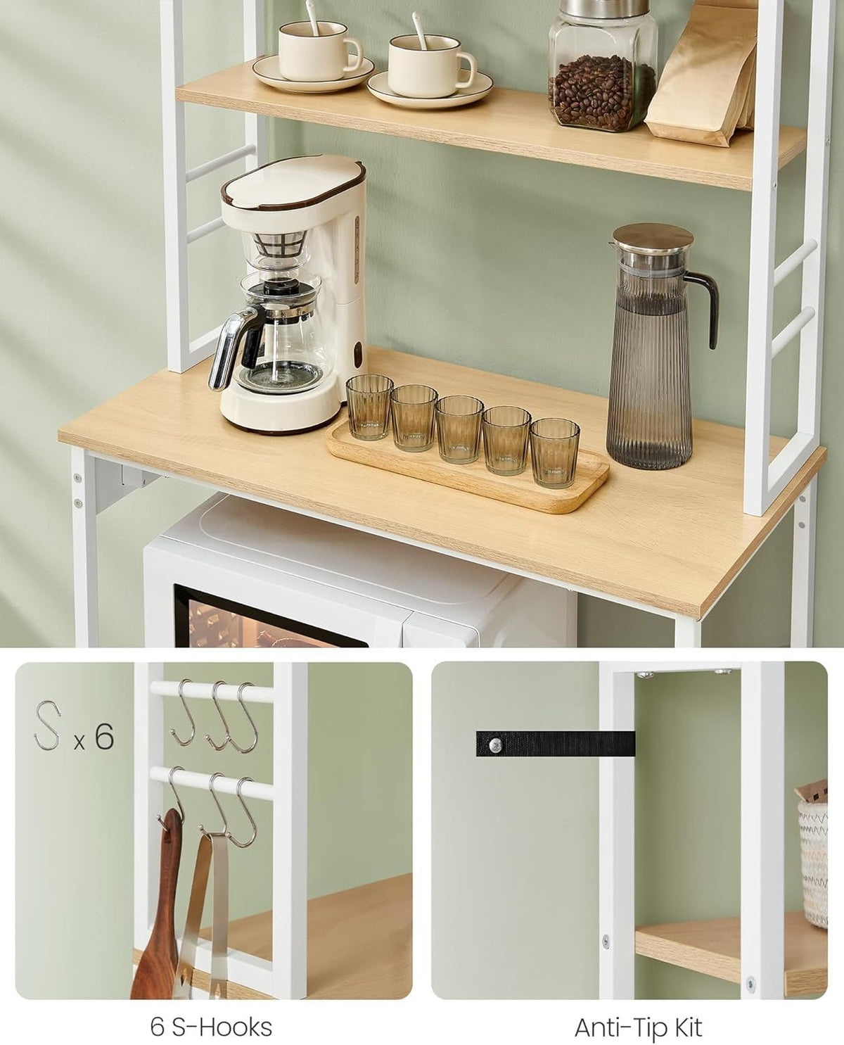 Home Oak/White Baker's Rack with 4 AC Outlets O6S3 - product image 2