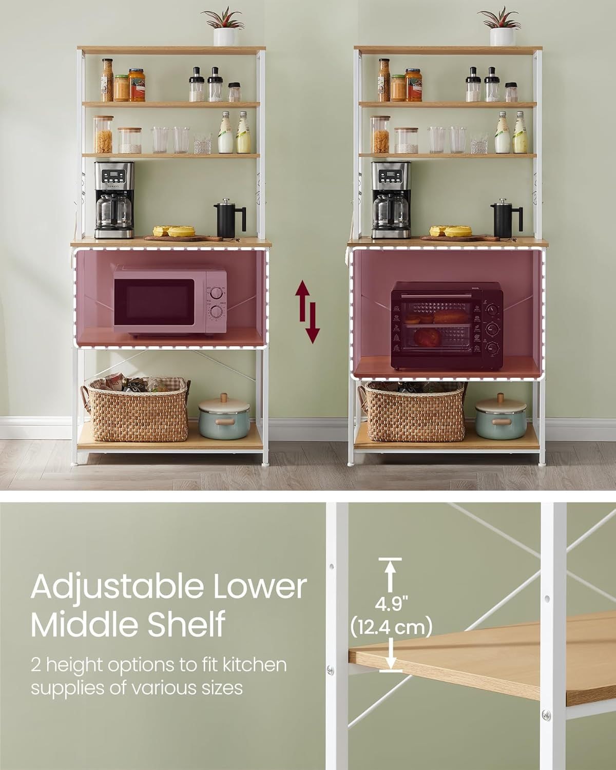 Home Oak/White Baker's Rack with 4 AC Outlets O6S3 - product image 7