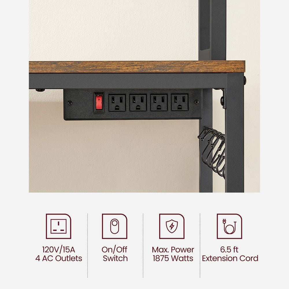 Home Rustic Brown Baker's Rack with Charging Station V9X6 - product image 3