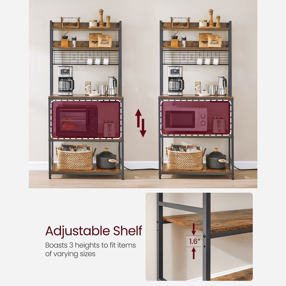 Home Rustic Brown Baker's Rack with Charging Station V9X6 - product image 4