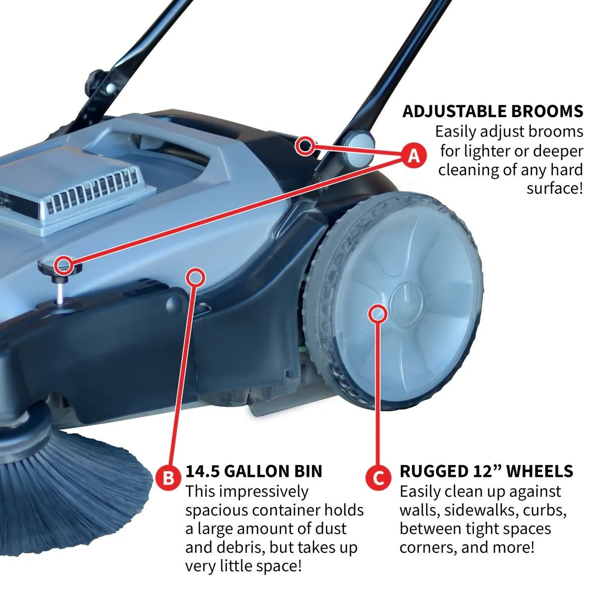 Commercial Push Sweeper & Hard Floor Cleaner, 38-in V0U8 - product image 6