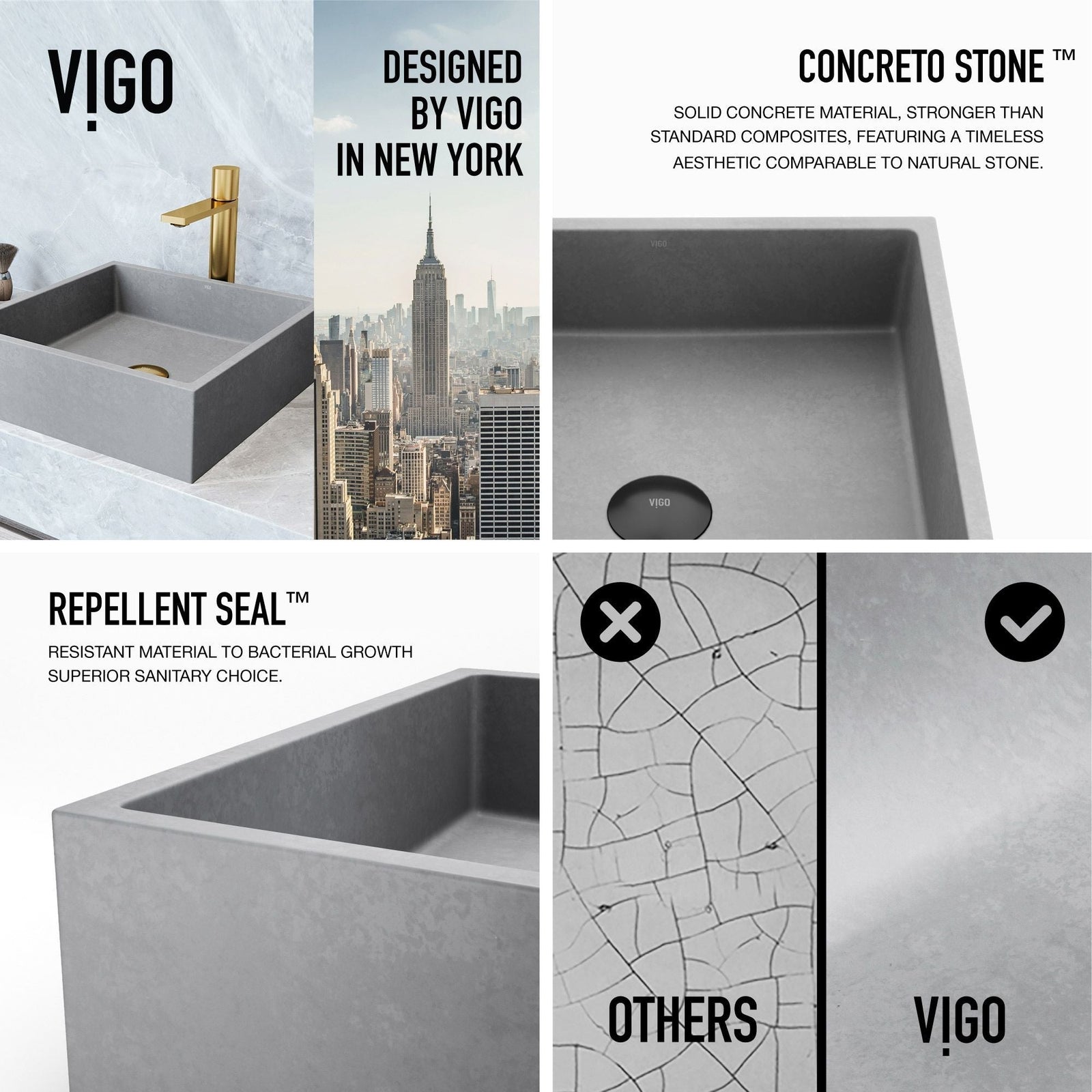 Alhambra Gothic Concreto Stone 15x15-in Deep Grey Bathroom Sink/Basin with Square Vessel Y1V6 - product image 2