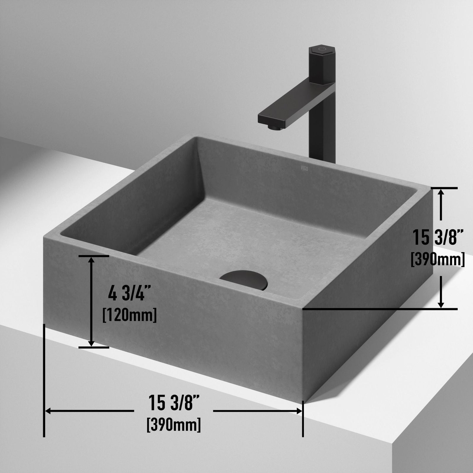 Alhambra Gothic Concreto Stone 15x15-in Deep Grey Bathroom Sink/Basin with Square Vessel Z3J3 - product image 3