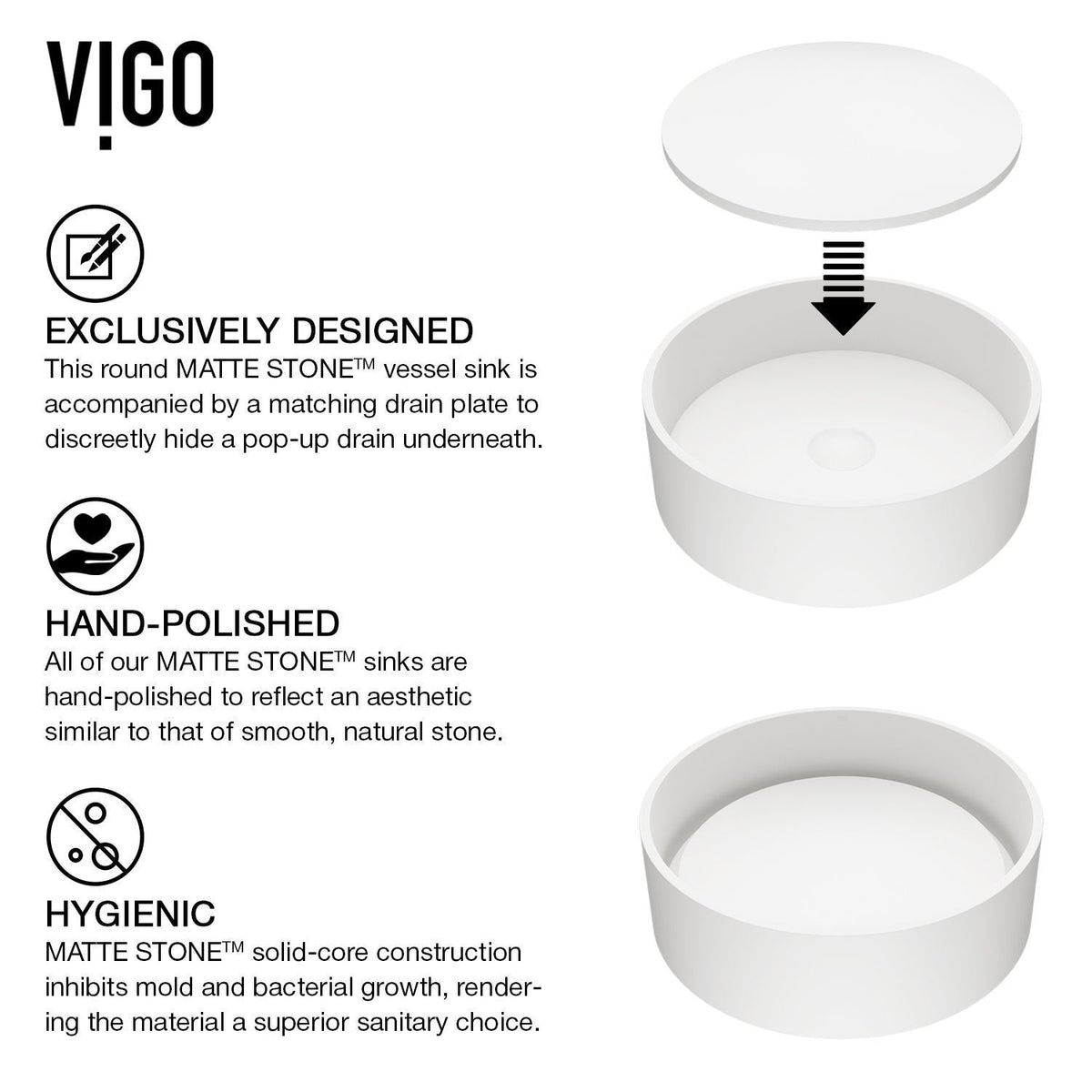 Anvil Matte Stone Round Composite Vessel Bathroom Sink/Basin with Deep Bowl, White R5I1 - product image 3