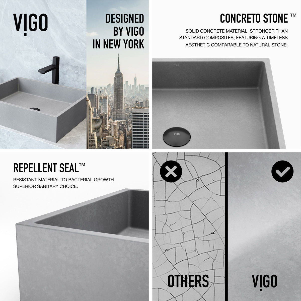 Coca Gothic ConcretoStone 19x15-in Deep Grey Bathroom Sink/Basin with Rectangular Vessel H9O9 - product image 3