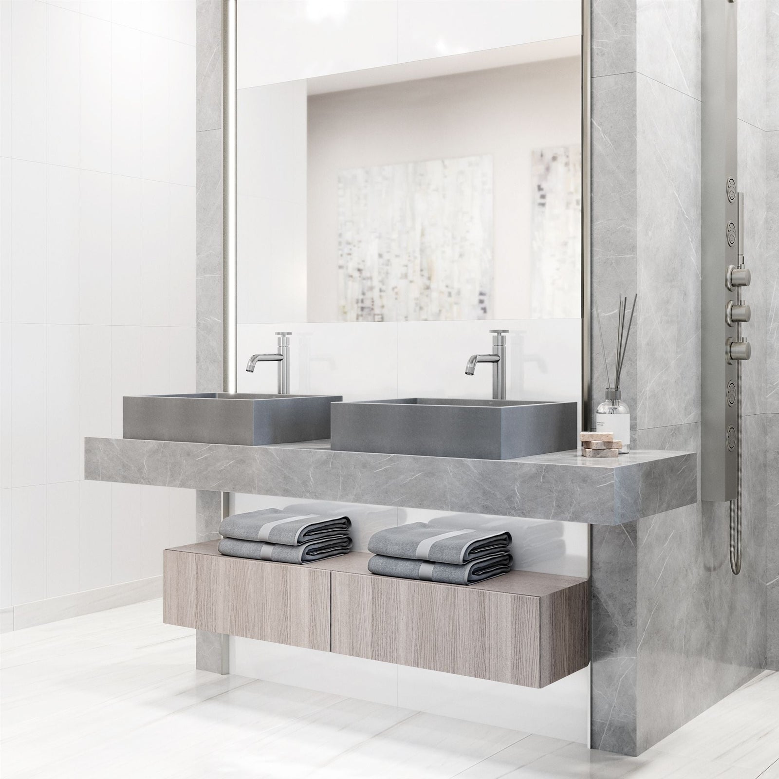 Coca Gothic ConcretoStone 19x15-in Deep Grey Bathroom Sink/Basin with Rectangular Vessel H9O9 - product image 4