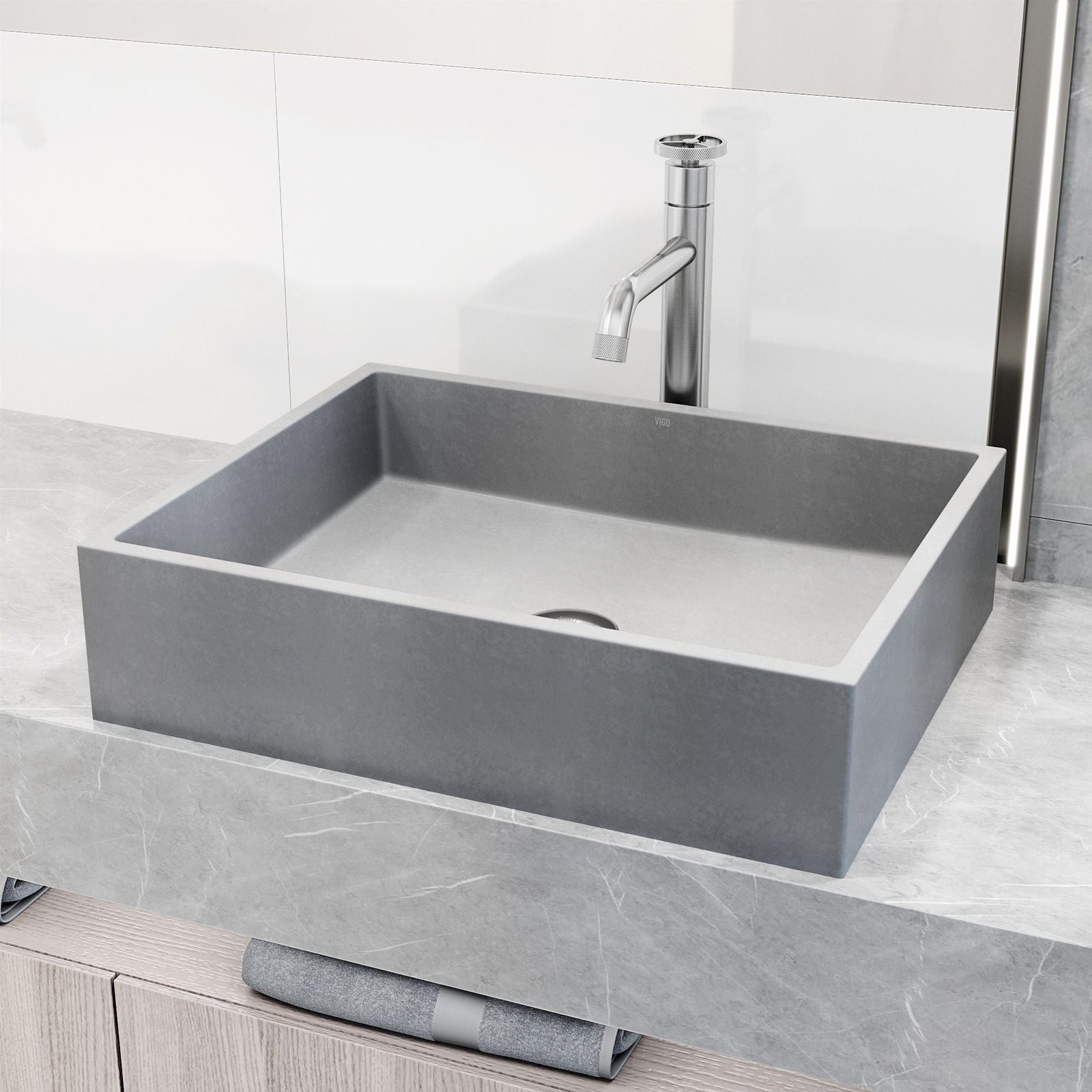 Coca Gothic ConcretoStone 19x15-in Deep Grey Bathroom Sink/Basin with Rectangular Vessel H9O9 - product image 5