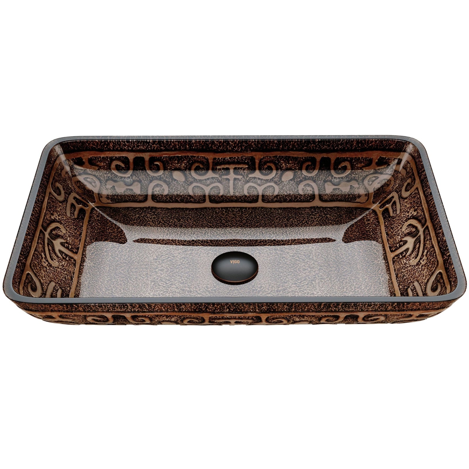 Glass Rectangular Vessel Bathroom Sink/Basin with Rounded Edges & Deep Bowl, Gold H6U8 - product image 1