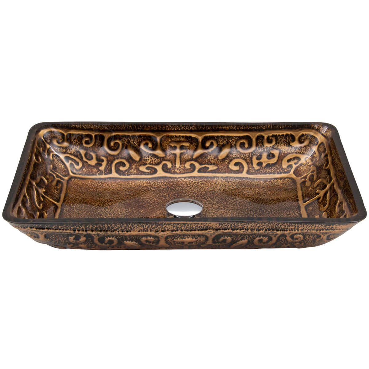 Glass Rectangular Vessel Bathroom Sink/Basin with Rounded Edges & Deep Bowl, Gold H6U8 - product image 3