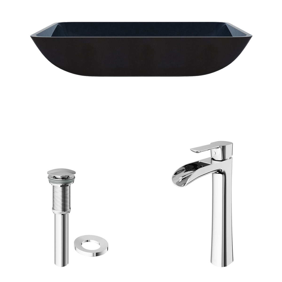 Glass Turquoise Water Bathroom Sink/Basin Set with Niko Faucet and Rectangular Vessel K9Y5 - product image 2