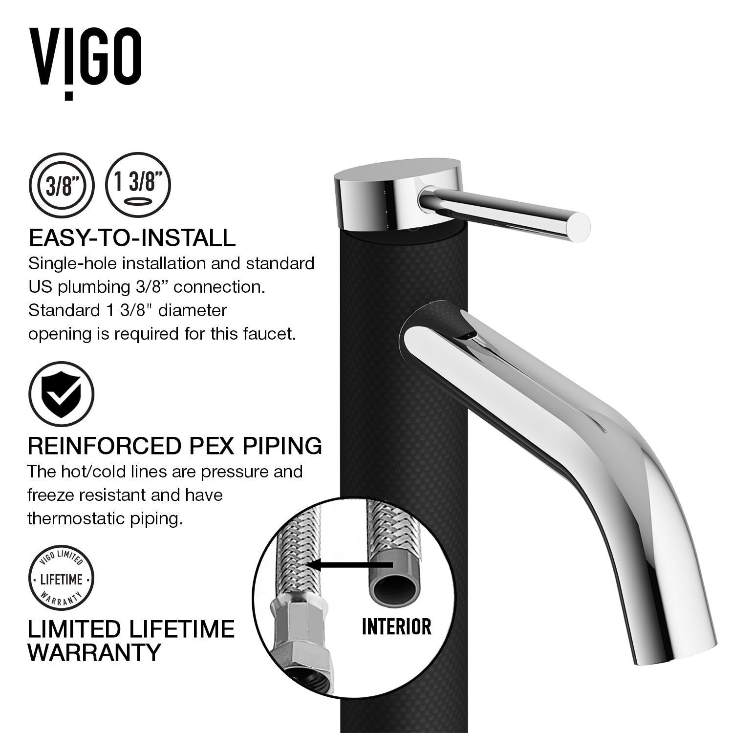 Lexington Single Handle Vessel Sink Bathroom Faucet with cFiber© Body, Chrome U3R6 - product image 3